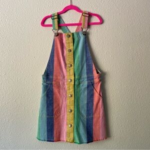 Mini Boden rainbow stripe girl’s overall dress, size 9-10